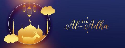 eid al adha Mubarak elegant Banner mit Moschee und Ziege vektor