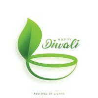 elegant grön diwali festival bakgrund med kreativ blad diya vektor illustration