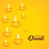 glücklich Diwali eben Gelb Farbe Hintergrund mit Diya Design vektor