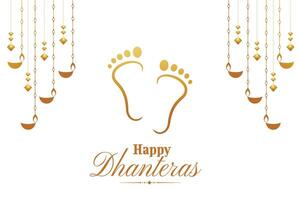 shubh dhanteras tillfälle bakgrund med gyllene gudinna charan design vektor