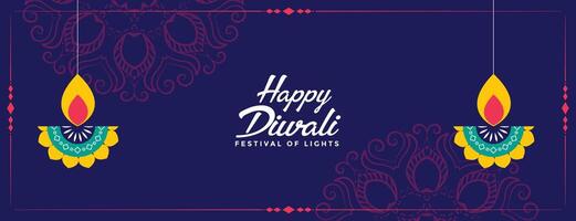 glücklich Diwali Festival dekorativ Diya Banner Design vektor