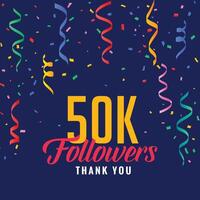 50k social media följare firande bakgrund med faller konfetti vektor