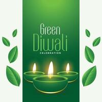 glühend Diya und Blätter Design zum Öko freundlich Diwali Feier vektor