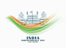 Indien Unabhängigkeit Tag Hintergrund mit rot Fort skizzieren vektor