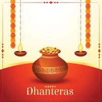 golden Münzen Topf glücklich Dhanteras Festival Karte vektor
