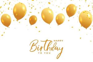 Lycklig födelsedag vit kort med gyllene ballonger och konfetti vektor