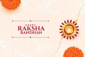 Lycklig Raksha bandhan hälsning kort mall med blommig och rakhi design vektor