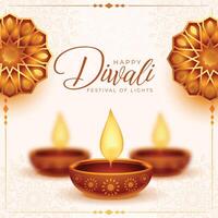 elegant Deepavali Festival Banner mit glühend Diya und Blumen- Design Vektor Illustration