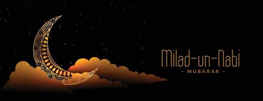 Milad un Nabi dekorativ Mond und Wolke Banner Design vektor