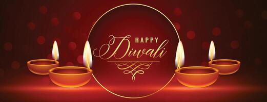 schön glücklich Diwali glänzend Banner mit Diya Design vektor