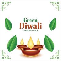 Grün Diwali Veranstaltung Hintergrund mit Öl Lampe und Blätter Design vektor