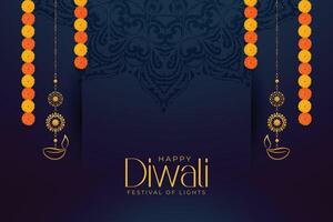 Prämie shubh Diwali Gruß Karte mit Laterne und Blumen Design vektor