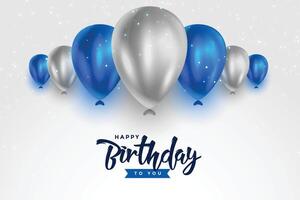 glücklich Geburtstag Blau und Silber Weiß glänzend Luftballons Hintergrund vektor