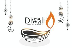 Lycklig diwali hälsning mall med konstnärlig diya design vektor