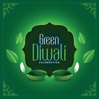 glücklich Grün Diwali traditionell Hintergrund mit Diya und Blätter Design vektor