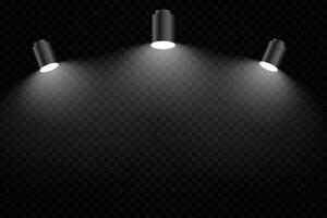 schwarz Hintergrund mit drei realistisch Fokus Licht vektor