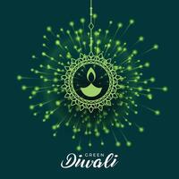 Grün Diwali Feuerwerk Feier Konzept mit hängend Diya Design vektor