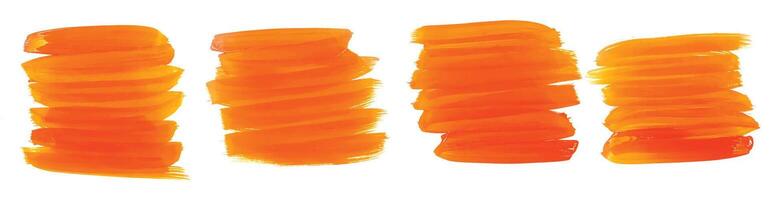 Orange Aquarell Farbe Bürste Schlaganfälle einstellen von vier vektor