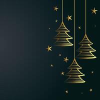 glad jul bakgrund med gyllene träd och stjärnor dekoration vektor