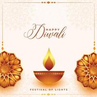 elegant deepavali festival baner med lysande diya och blommig design vektor illustration