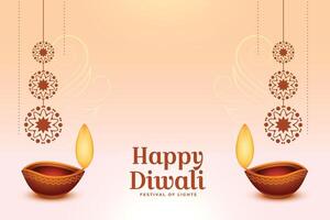 Lycklig diwali festival bakgrund med olja diya och paisley design vektor