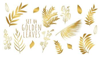 dekorativ gyllene botanisk löv samling vektor