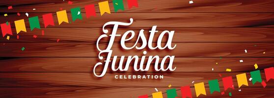 festa junina firande baner med trä- bakgrund vektor