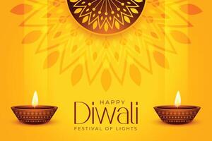 mandala stil diwali firande baner i gul bakgrund vektor