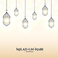 Milad un Nabi Karte mit Lampen Dekoration Design vektor