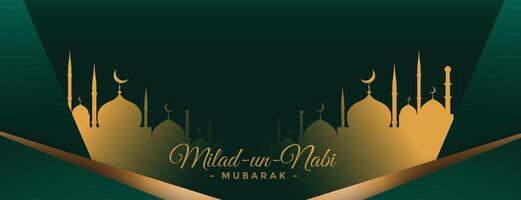 Milad un Nabi Banner mit golden Moschee Design vektor