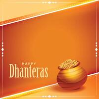 glücklich Dhanteras Festival wünscht sich glänzend golden Karte Design vektor