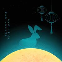 mitten höst festival hälsning med måne och kanin vektor