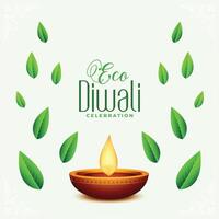 realistisk diya och blad design för grön diwali tillfälle bakgrund vektor