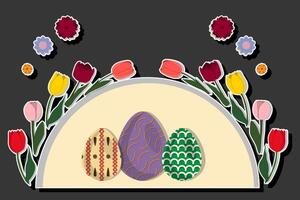 illustration på tema firande Semester påsk med jaga färgrik ljus ägg, baner bestående av jaga annorlunda påsk ägg, skön påsk ägg är huvud tillbehör på abstrakt bakgrund vektor