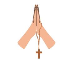 vikta händer innehav korsa. bön- gest. religiös kristen symbol. helig vecka. vektor illustration i platt hand dragen stil