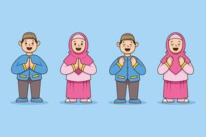 zwei Moslem Kinder Schöne Grüße und beten vektor