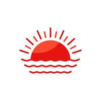 Sonnenuntergang und Meer Wasser Linie Symbol. Sommer- Wetter Symbol, Logo Illustration. Vektor Grafik isoliert Weiß Hintergrund.