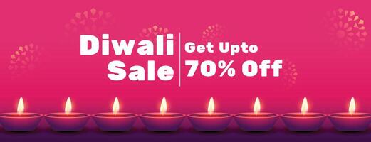 Lycklig diwali festival försäljning och kupong baner med diya dekoration vektor