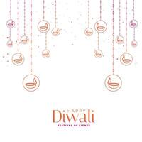 Lycklig diwali festival kort med dekorativ diyas vektor