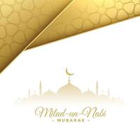 Milad un Nabi schön Weiß und Gold Karte Design vektor