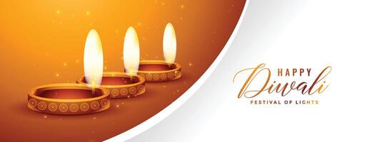 schön glücklich Diwali Gold und Weiß Banner Design vektor