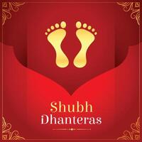 shubh dhanteras kulturell bakgrund med gudinna fot skriva ut design vektor