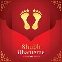 shubh Dhanteras kulturell Hintergrund mit Göttin Fuß drucken Design Vektor