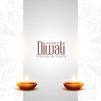 rena vit Lycklig diwali hälsning kort med lysande diya och text Plats vektor illustration