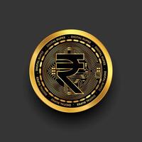 isolerat digital valuta symbol av indisk rupee på gyllene mynt vektor