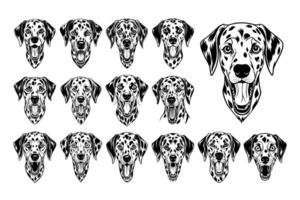 ai genererad uppsättning av hand dragen skällande dalmatian hund huvud illustration design vektor