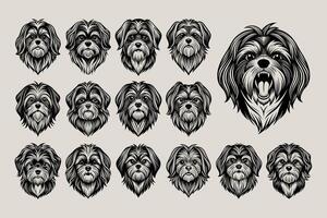 ai generiert anders Gesicht von shih tzu Hund Illustration Design einstellen vektor