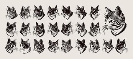 ai generiert bündeln von Hand Zeichnung Seite Aussicht Munchkin Katze Kopf Design Vektor