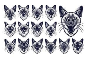ai generiert süß Miauen balinesisch Katze Gesicht Illustration Design einstellen vektor