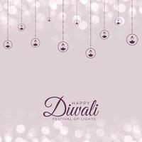 elegant shubh Deepavali Banner mit hängend Diya Bokeh Stil Vektor Illustration